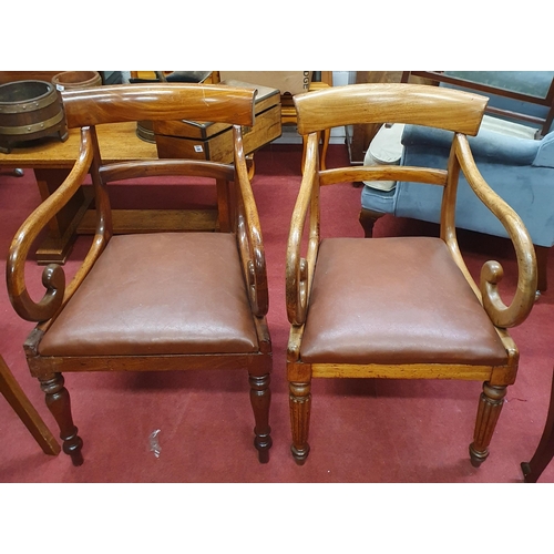 596 - A good set of Regency Mahogany Dining Chairs of simple form on turned reeded supports.