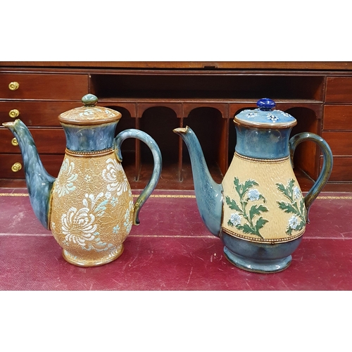 604 - Two 19th Century Royal Doulton salt glaze Coffee Pots. H 20 cm approx.