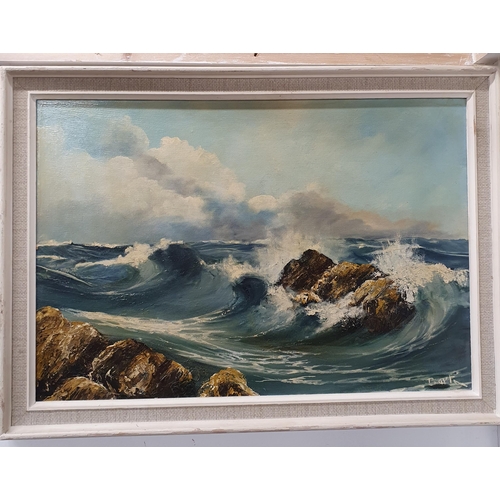 630 - A 20th Century Oil On Canvas of a choppy coastal scene, indistinctly signed LR. 45 x 65 cm approx.