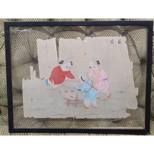 641 - A set of three Oriental Pictures on rice paper framed. 47 x 37 cm approx.