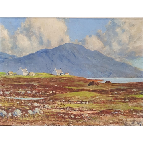 700 - A 20th Century Oil on Board scene of the West of Ireland cottages beside the sea by John Cook. Signe... 