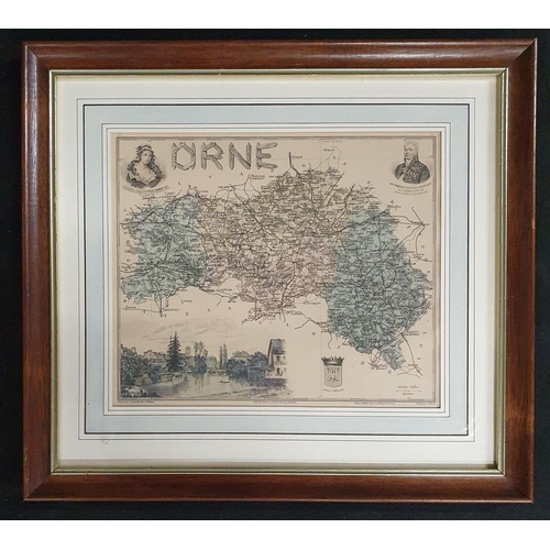 714 - Two 19th Century coloured Engravings of French regions. Calvados and Orne. Well framed. 36 x 39 cm a... 