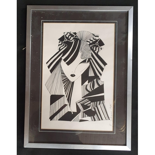 715 - John Schiavio. A Pen and Ink Drawing of a Woman. Signed and dated LR. 1985. 40 x 27 cm approx.