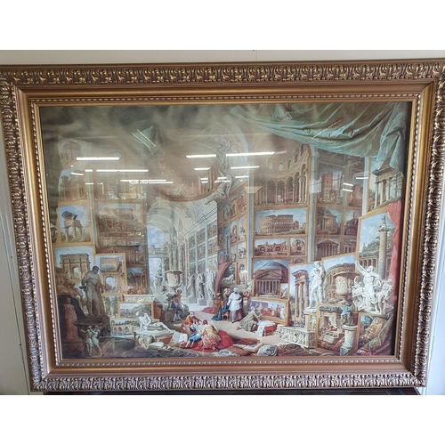 754 - A very large classical coloured Print in a highly ornate frame. 125 x 159 cm approx.