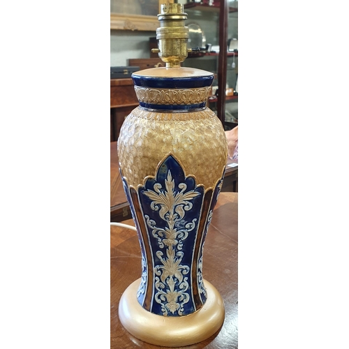 757 - A good 19th Century Royal Doulton salt glaze Table Lamp with blue ground. H 37 cm approx.