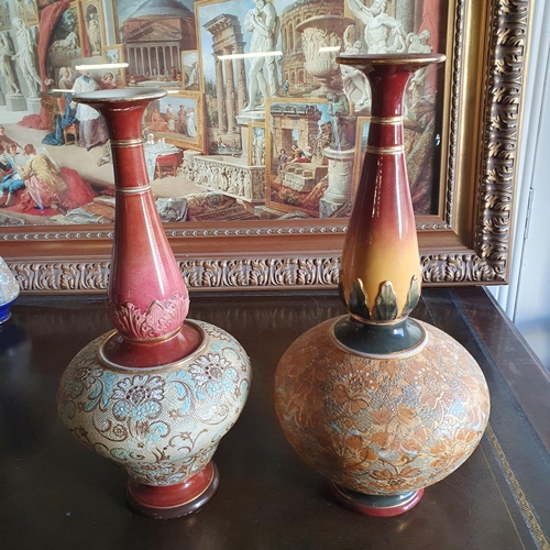 770 - A matched pair of 19th Century Royal Doulton Salt Glaze bulbous Vases.(damage to top of one). H 42 c... 