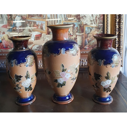 772 - A lovely Garniture Set of 19th Century Salt Glaze Vases consisting of a large bulbous Vase flanked b... 