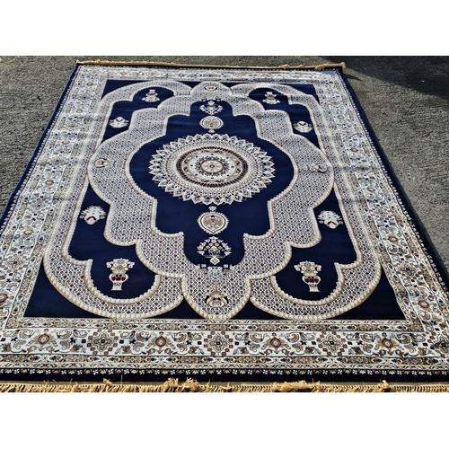 848 - A large Blue and Cream ground full pile fine woven Turkish Carpet with all over design. 400 x 300cm ... 