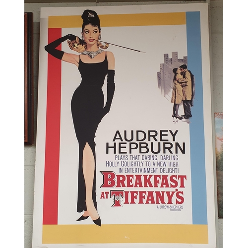 828 - A large coloured Film Poster on canvas advertising 'Breakfast at Tiffany's' with Audrey Hepburn.
120... 