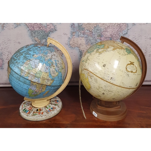 835 - Two 20th Century Globes along with a 20th Century map and a foldup table.