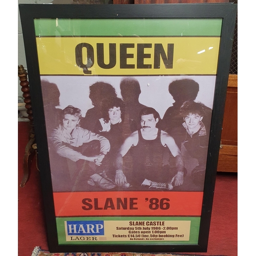 874 - A reproduction coloured Print of Queen at Slane Castle. 1986. Sponsored by Harp Lager.
98 x 67 cm ap... 