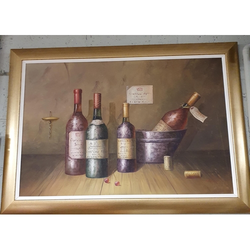 888 - A large Oil on Canvas still life of Wine, Indistinctly signed LR. 60 x 90 cm approx.