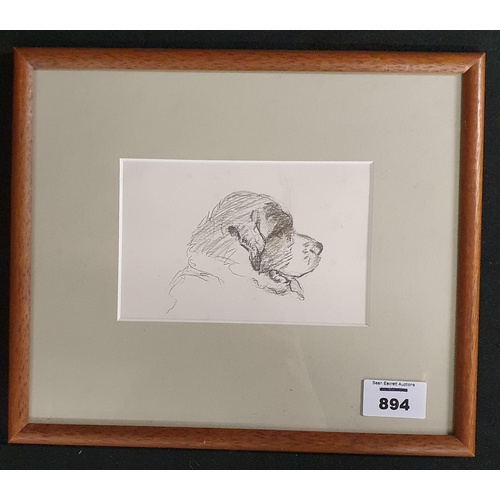 894 - A 20th Century Etching of a St Bernard along with a reproduction mirror.