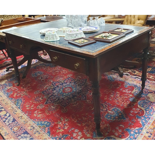 907 - A really good Regency Mahogany and veneered Writing Table on turned supports with tooled leather top... 