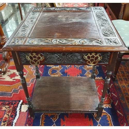 971 - A late 19th early 20th Century Irish Oak Side Table by Arthur Jones Dublin, with single drawer friez... 