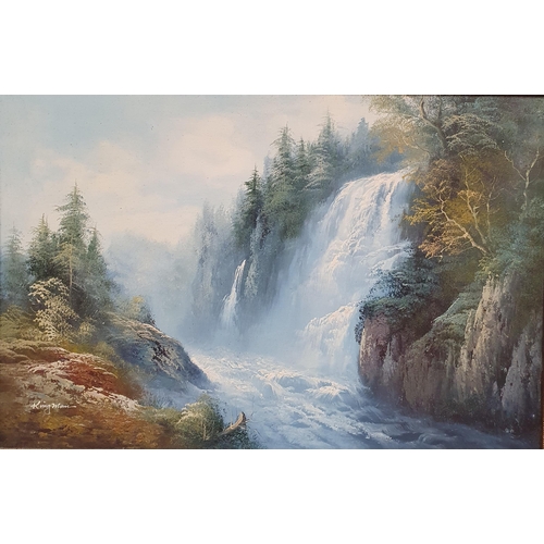 981 - Eugene Kingman was an American painter who was born in 1909.  A large Oil on Board of a waterfall fa... 