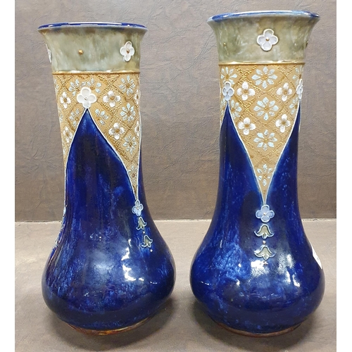 1020 - A large pair of 19th Century Royal Doulton salt glaze Vases. H 30, H 31 cm approx.