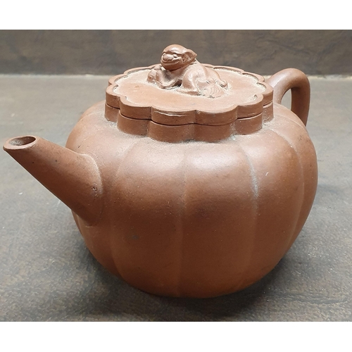 1022 - A late 19th Century Chinese Yixing Tea Pot along with a 19th Century two part carved horn Vase with ... 