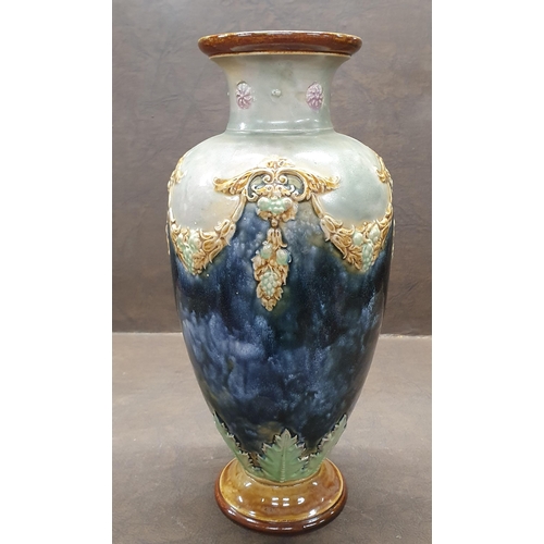 1027 - A 19th Century Royal Doulton salt glaze Vase with green and blue ground. H 25 cm approx.