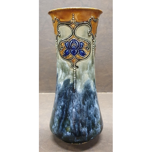 1030 - A 19th Century Royal Doulton salt glaze Vase with blue green and beige ground. H 24 cm approx.