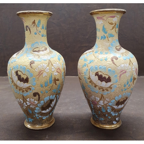 1037 - A good pair of 19th Century Royal Doulton salt glaze tulip Vases. H 18 cm approx.