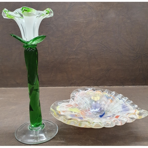 1039 - Two Art Glass Items to include a Bud Vase and a Centre Dish. One stamped Murano.