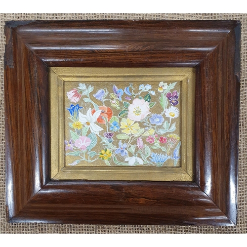 1075 - A pair of Mixed Media Watercolour Collage of birds and flowers. In a good Rosewood frames with gilt ... 