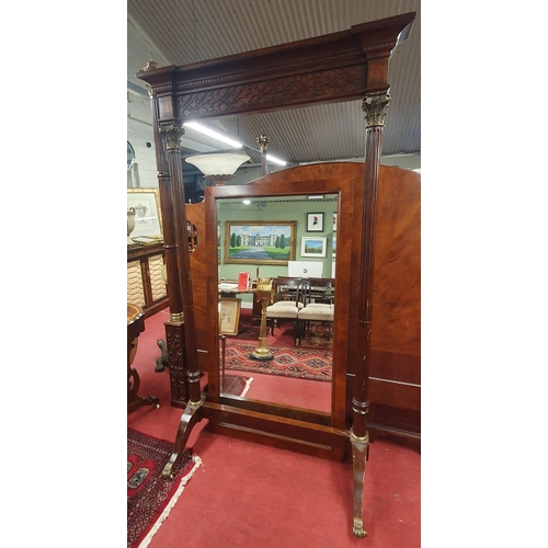 1106 - An extremely large Mahogany Cheval Mirror with reeded and fluted supports.
H 210 x W 120 cm approx.