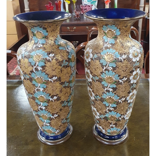 1130 - A lovely pair of large 19th Century Royal Doulton salt glaze Vases. H 40 cm approx.