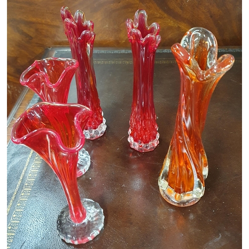 1141 - A group of five Art glass Bud Vases possibly Murano. Tallest H 24 cm approx.