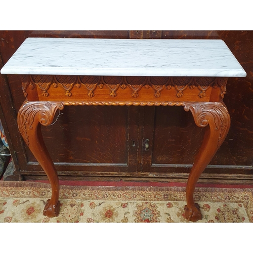 1152 - A good Mahogany wall mounted Side Table with white marble top. 
H 78 x W 70 x D 24 cm approx.