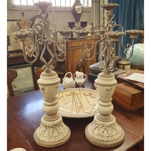 1163 - A good pair of Metal and Porcelain four branch Table Lamps. H 75 cm approx.