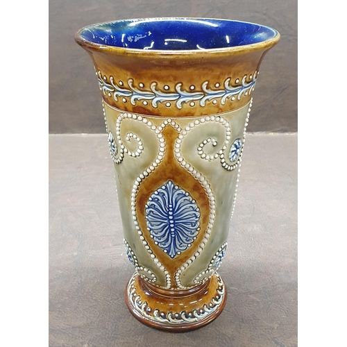 1168 - A 19th Century Royal Doulton salt glaze Vase with beadwork outline. H 20 cm approx.