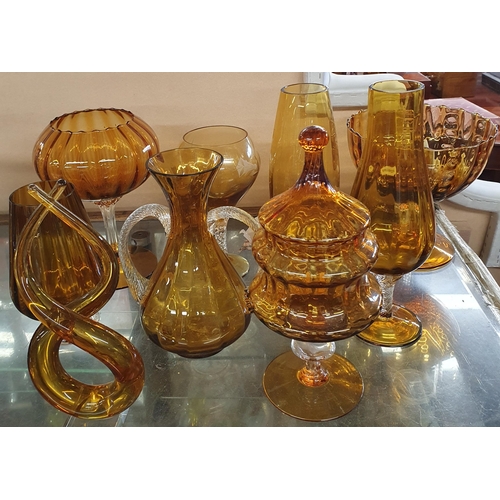 1207 - A quantity of amber Glassware some possibly Italian. Tallest H 33 cm approx.