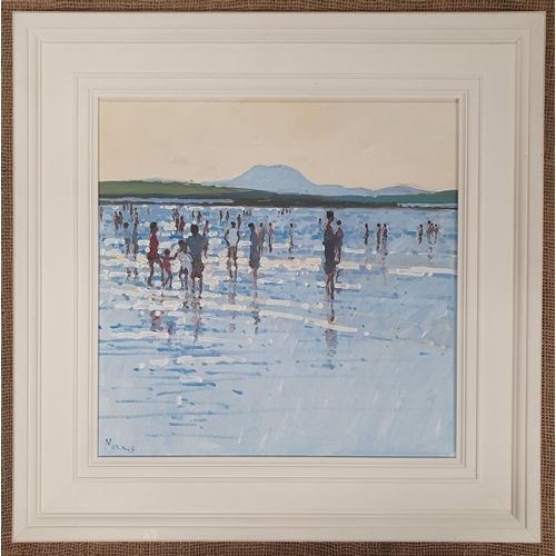 1035 - John Morris, Oil on Board of Ballybunion strand, signed lower left and inscribed verso, 38 x 38 cm a... 