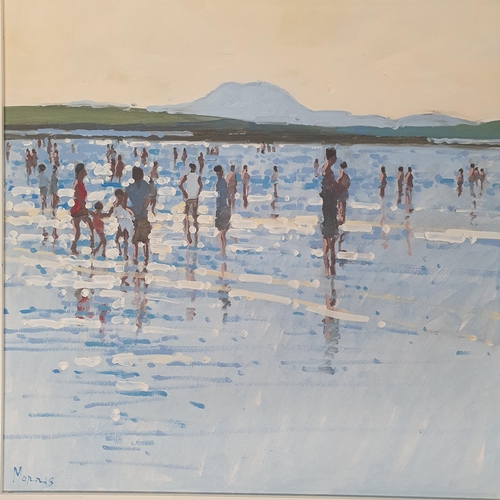 1035 - John Morris, Oil on Board of Ballybunion strand, signed lower left and inscribed verso, 38 x 38 cm a... 