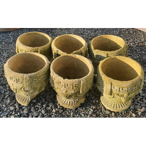 1225 - A group of six 19th Century Terracotta style Pots with classical decoration. H 27 x D 23 cm approx.