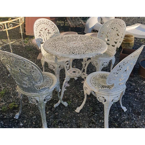 1228 - A good Metal Patio set consisting of a circular Table and four Chairs all with pierced outline.
H 69... 