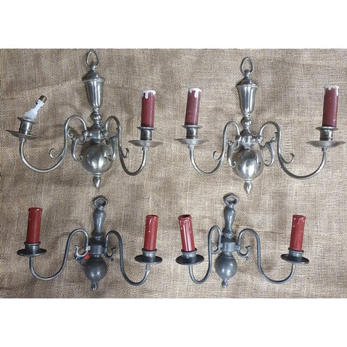 422 - 2 Pairs of metal 2 branch Wall Lights.