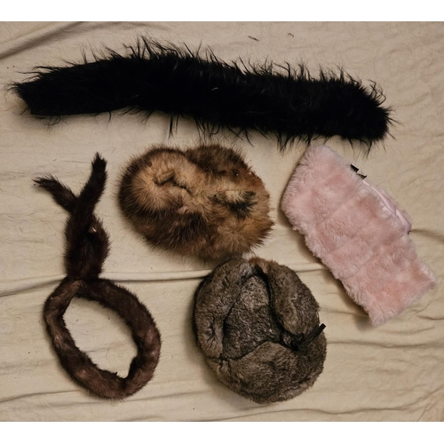 905 - Two fur Hats along with three fur neck Pieces. Please note no condition reports will be done on this... 