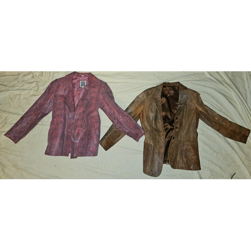 922 - Two ladies vintage Leather Coats, Pink and Brown. Please note no condition reports will be done on t... 