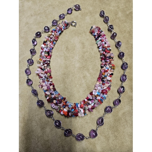 961 - A Multi Stone Necklet along with an Amethyst style Necklace.