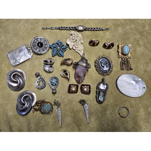 967 - A good quantity of Broaches, Earrings and Pendants along with a Cocktail Watch.