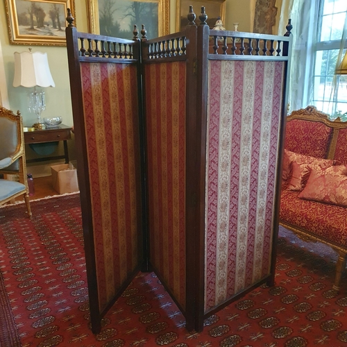 107 - A late 19th early 20th Century Mahogany three divisional Screen. each panel H 162 x 68.5 cm approx.