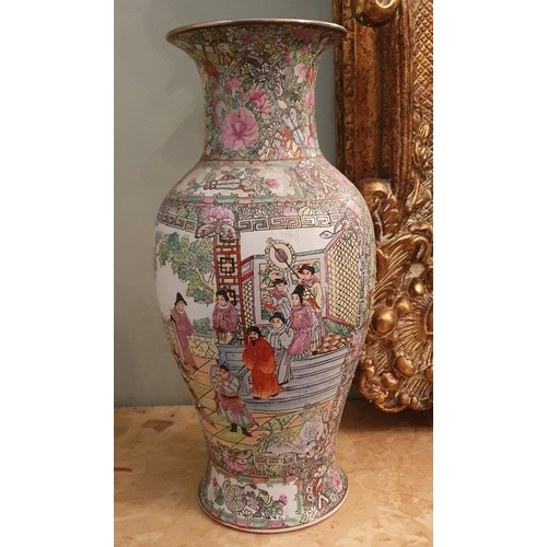 114 - A good early Oriental hand painted Vase of tulip form. H 46 cm approx.