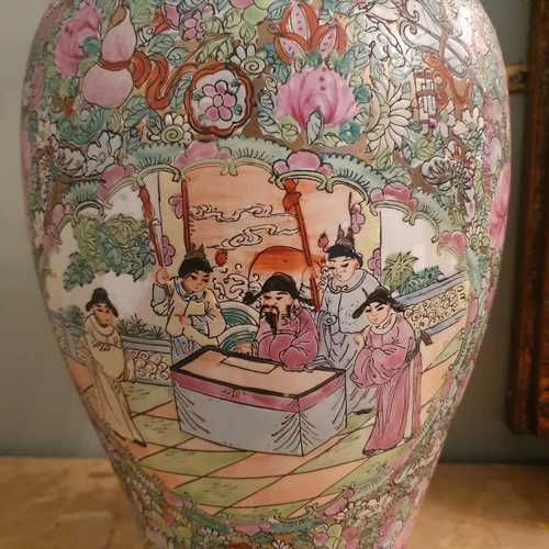 114 - A good early Oriental hand painted Vase of tulip form. H 46 cm approx.