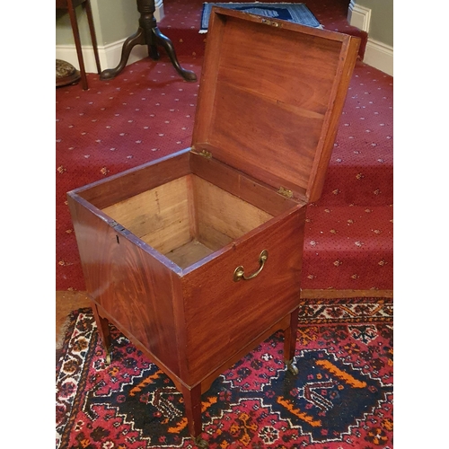 127 - A Regency Mahogany and Inlaid Side Cabinet with lift up lid on square supports and brass castors. 
4... 