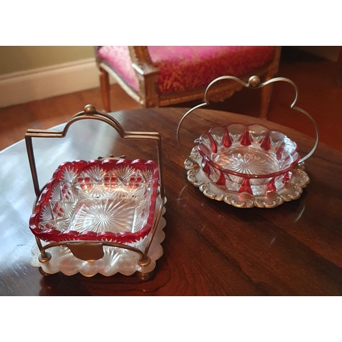 132 - A quantity of 19th Century Teawares to include two cranberry glass dessert dishes on silver plated t... 