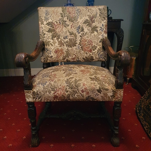 139 - A 19th Century Walnut Continental Armchair on turned front supports and tapestry style upholstered s... 