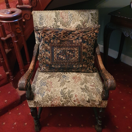 139 - A 19th Century Walnut Continental Armchair on turned front supports and tapestry style upholstered s... 